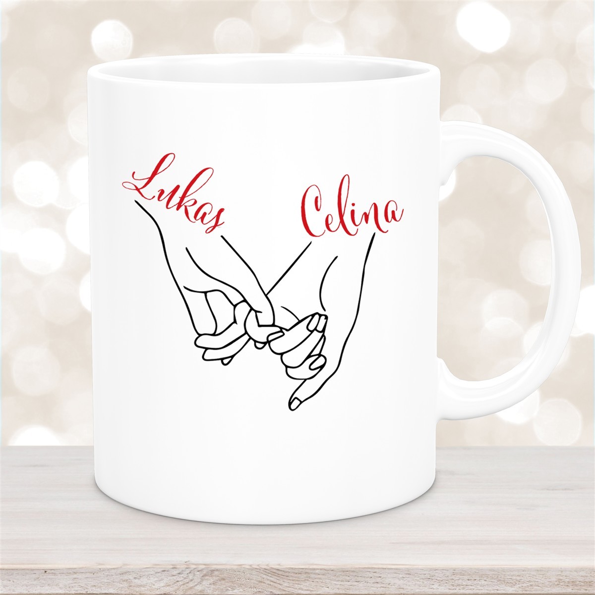 Tasse Hände Valentinstag #5 Wunschnamen Keramik personalisiert versch. Farben