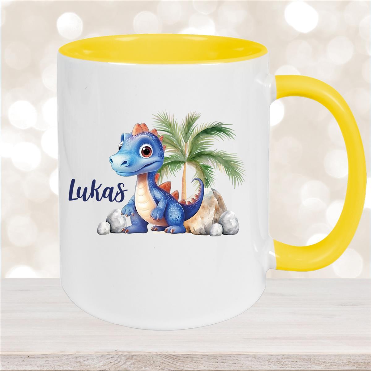 Tasse Dino #8 Wunschname Keramik Kinderbecher Personalisiert versch. Farben