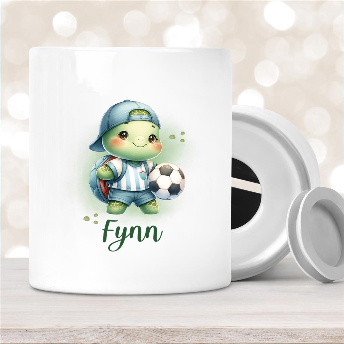 Spardose mit Wunschname Fußball # 14 personalisiert