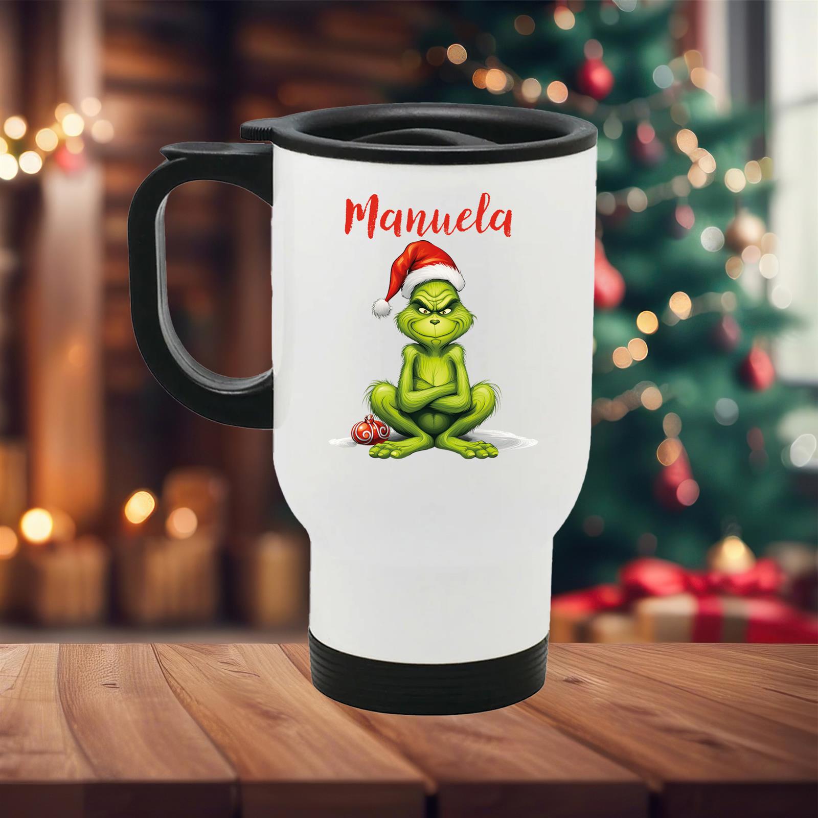 Edelstahl-Thermobecher mit Deckel Weihnachten Grinch 4# personalisiert weiß