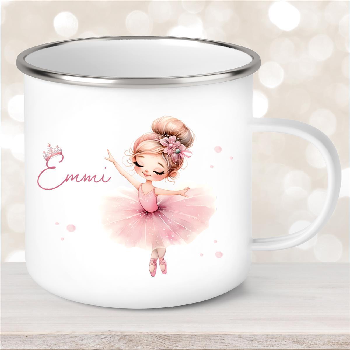 Tasse Ballerina #3 Wunschname Emaille Kinderbecher personalisiert