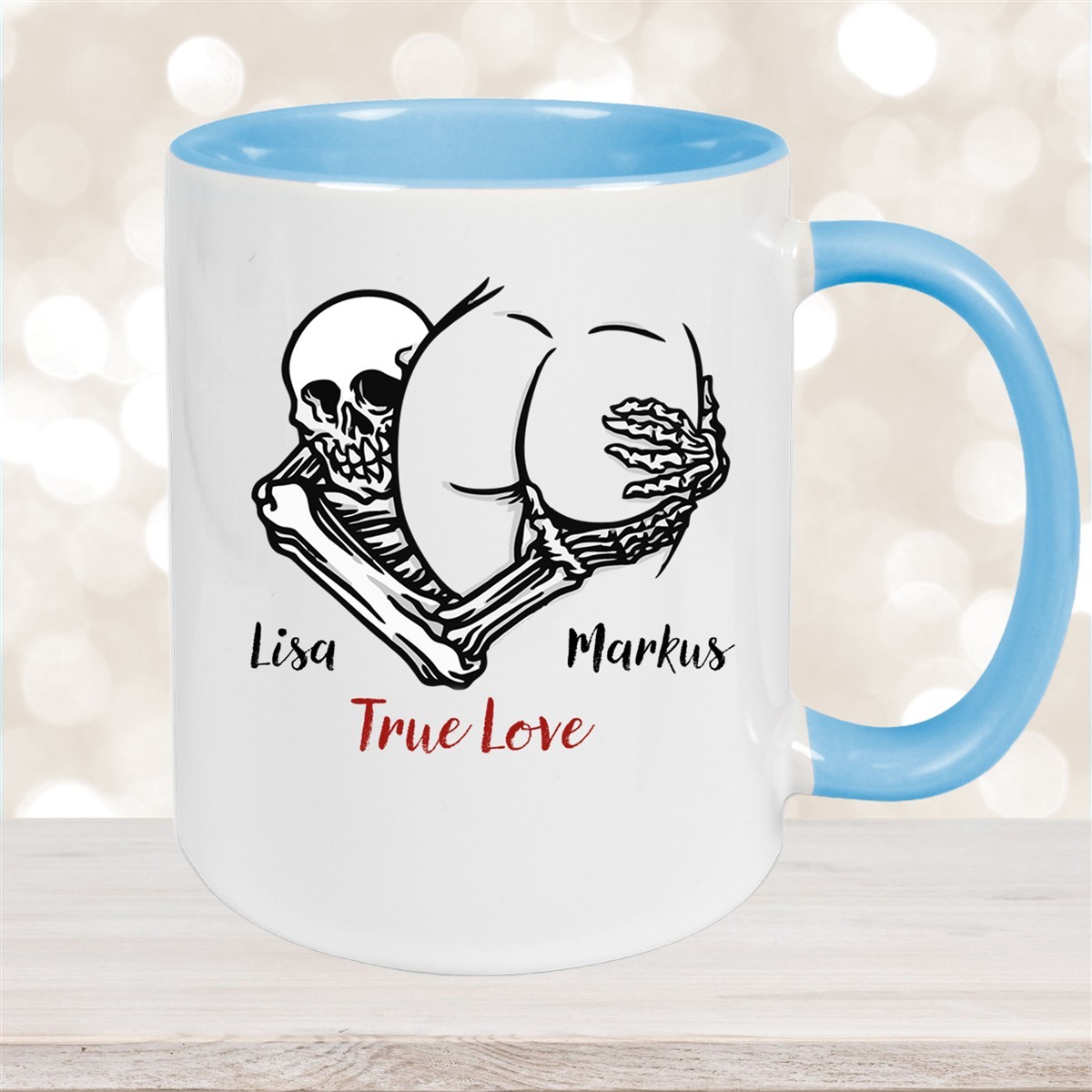 Tasse Totenkopf True Love Valentinstag #7 Wunschnamen Keramik personalisiert versch. Farben