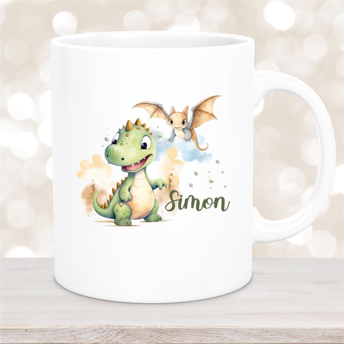 Tasse Dino #6 Wunschname Keramik Kinderbecher Personalisiert versch. Farben