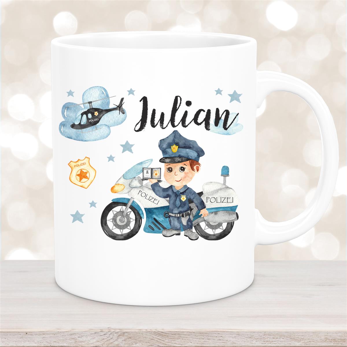 Tasse Polizei #2 Wunschname Keramik Kinderbecher personalisiert versch. Farben
