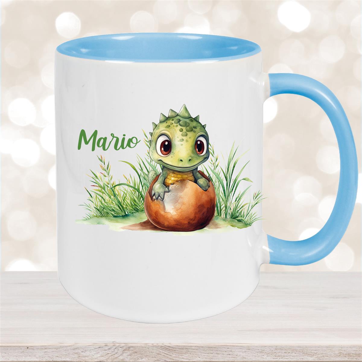 Tasse Dino #7 Wunschname Keramik Kinderbecher Personalisiert versch. Farben