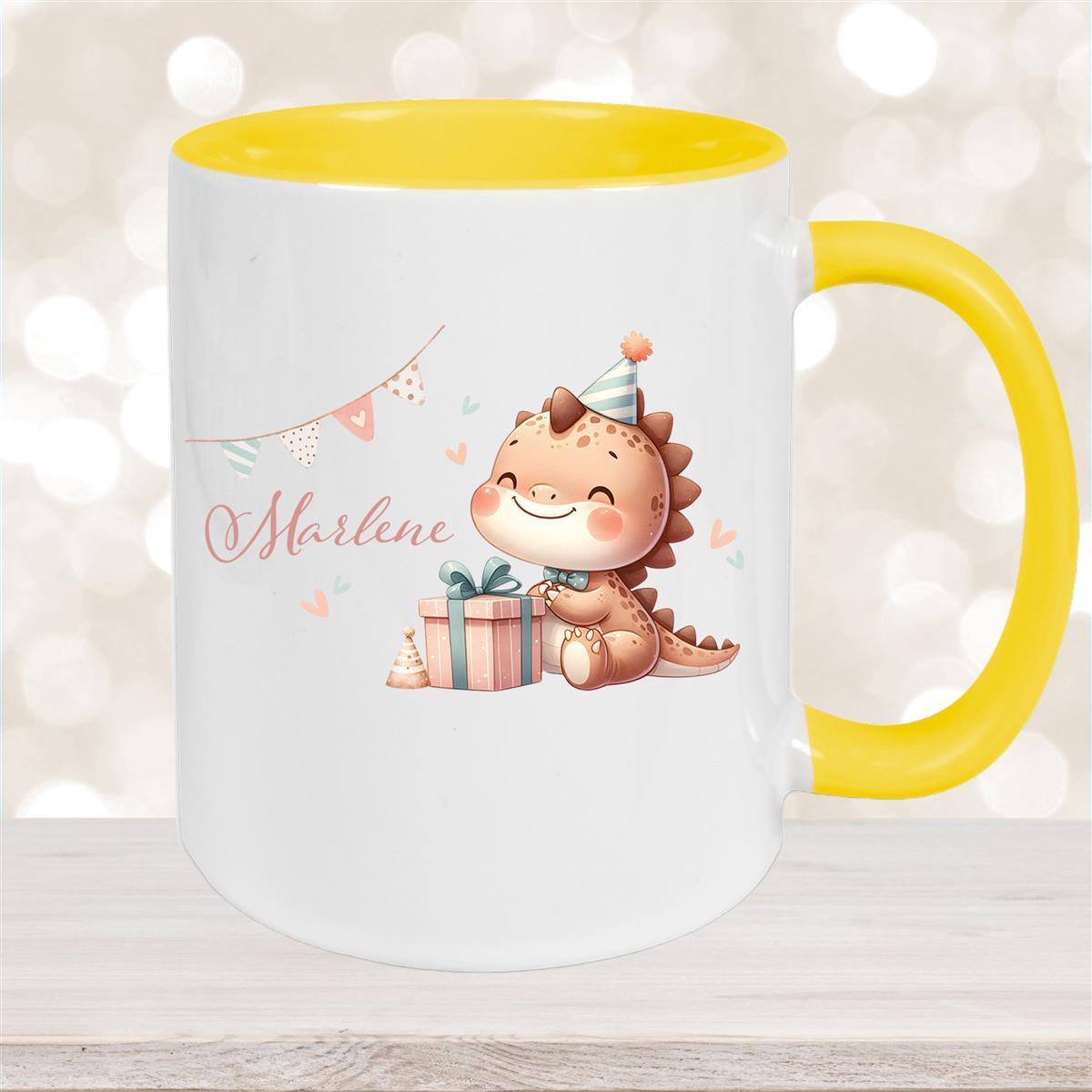 Tasse Dino #18 Wunschname Keramik Kinderbecher Personalisiert versch. Farben