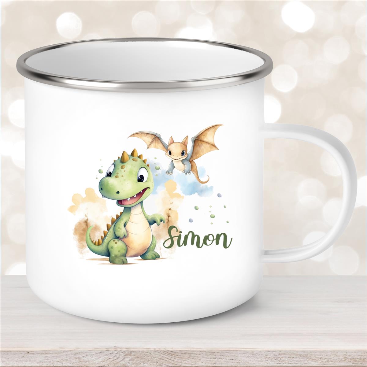 Tasse Wunschname Dino #6 Emaille Kinderbecher