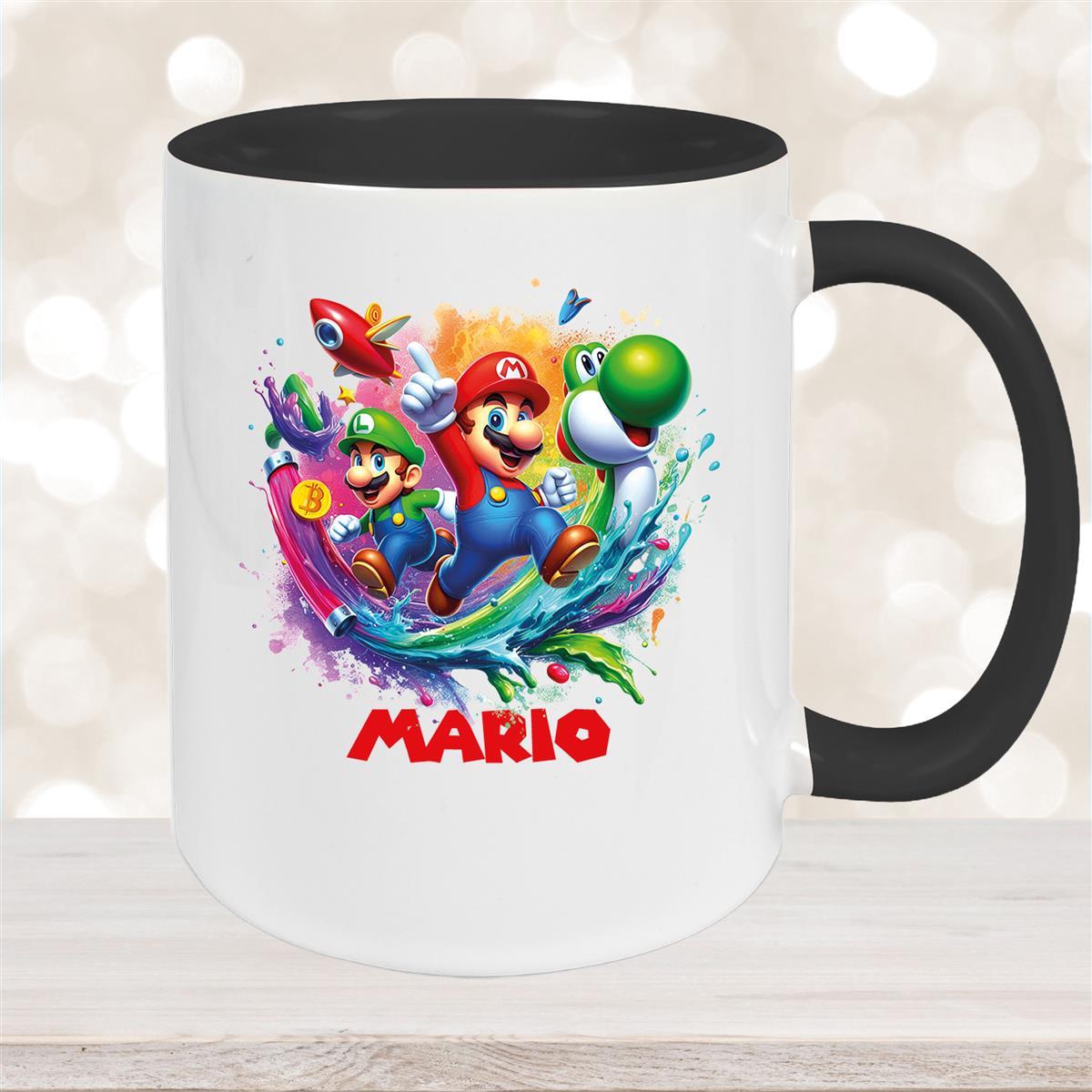 Tasse Wunschname Super-Mario #2 Keramik Kinderbecher personalisiert versch. Farben