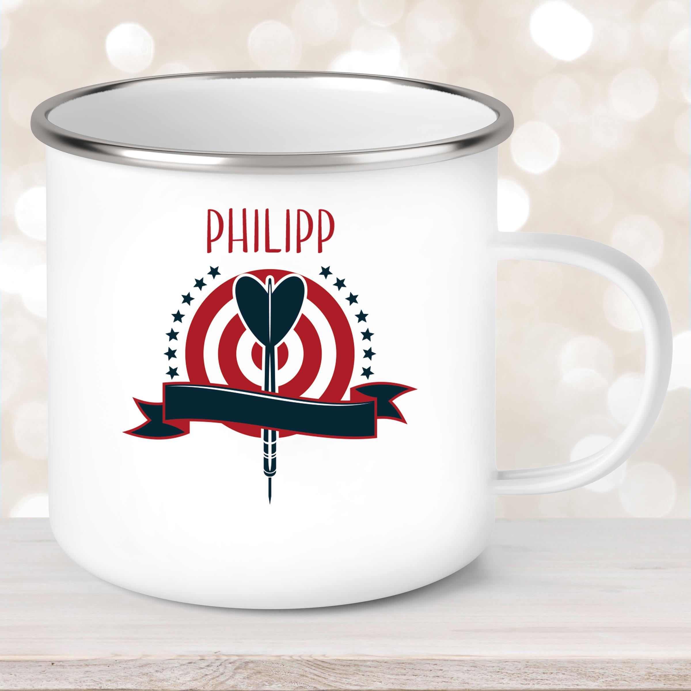 Tasse Dart #4 Wunschname Emaille Kinderbecher personalisiert