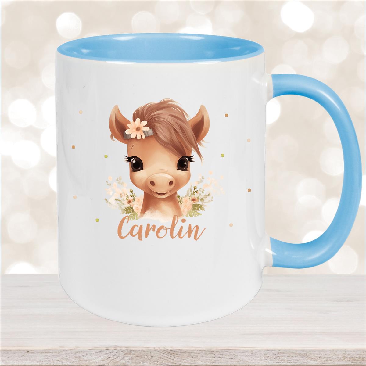Tasse Pferd #6 Wunschna Keramik Kinderbecher personalisiert versch. Farben