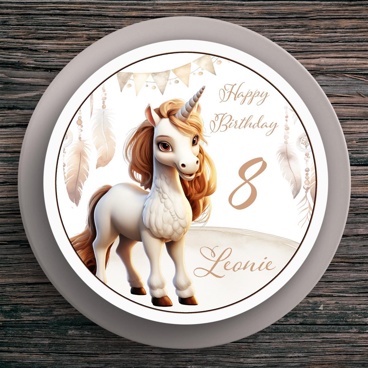 Tortenaufleger Geburtstag Einhorn #3 Name & Zahl (20cm) Fondant Papier