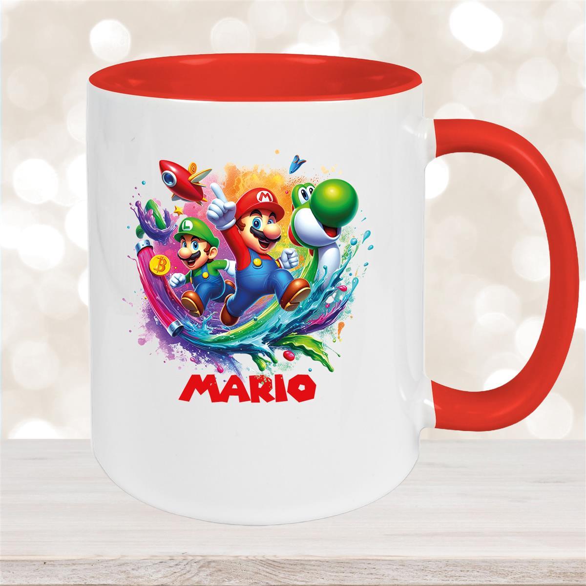 Tasse Wunschname Super-Mario #2 Keramik Kinderbecher personalisiert versch. Farben