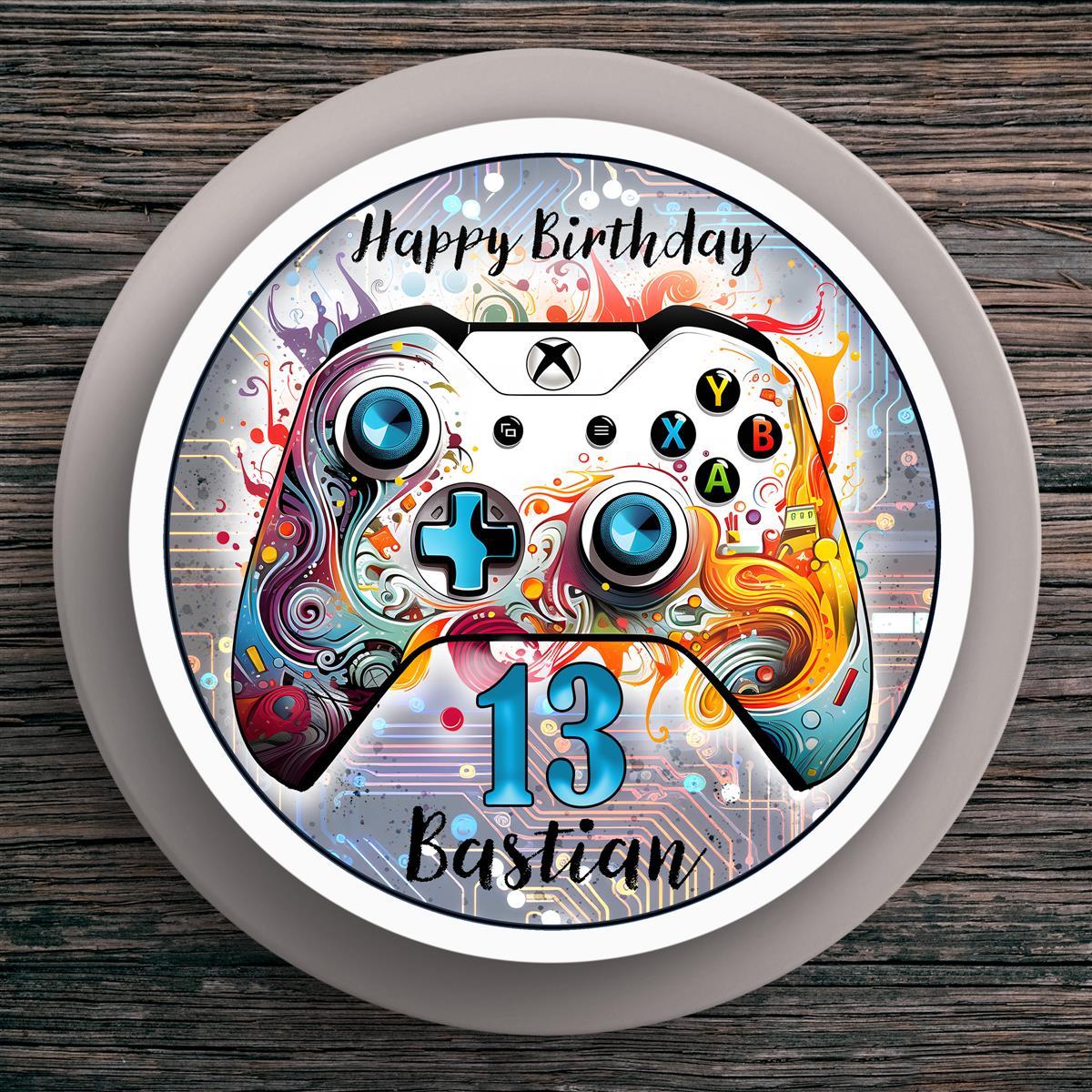 Tortenaufleger Geburtstag Gamer Controller Personalisiert #2 Name & Zahl (20cm)