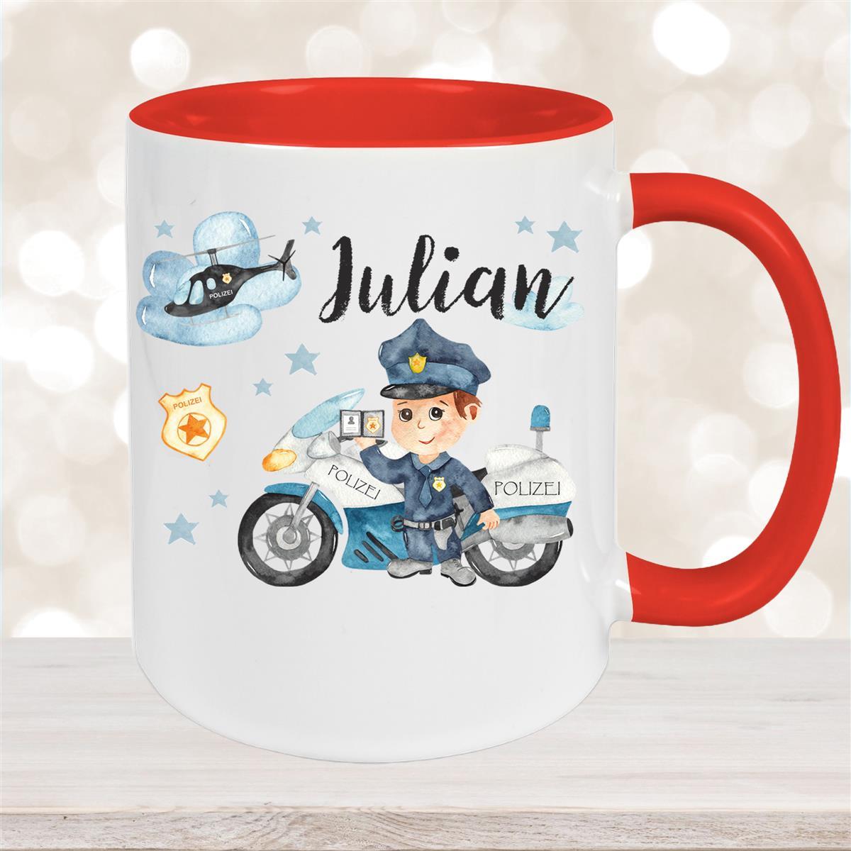 Tasse Polizei #2 Wunschname Keramik Kinderbecher personalisiert versch. Farben