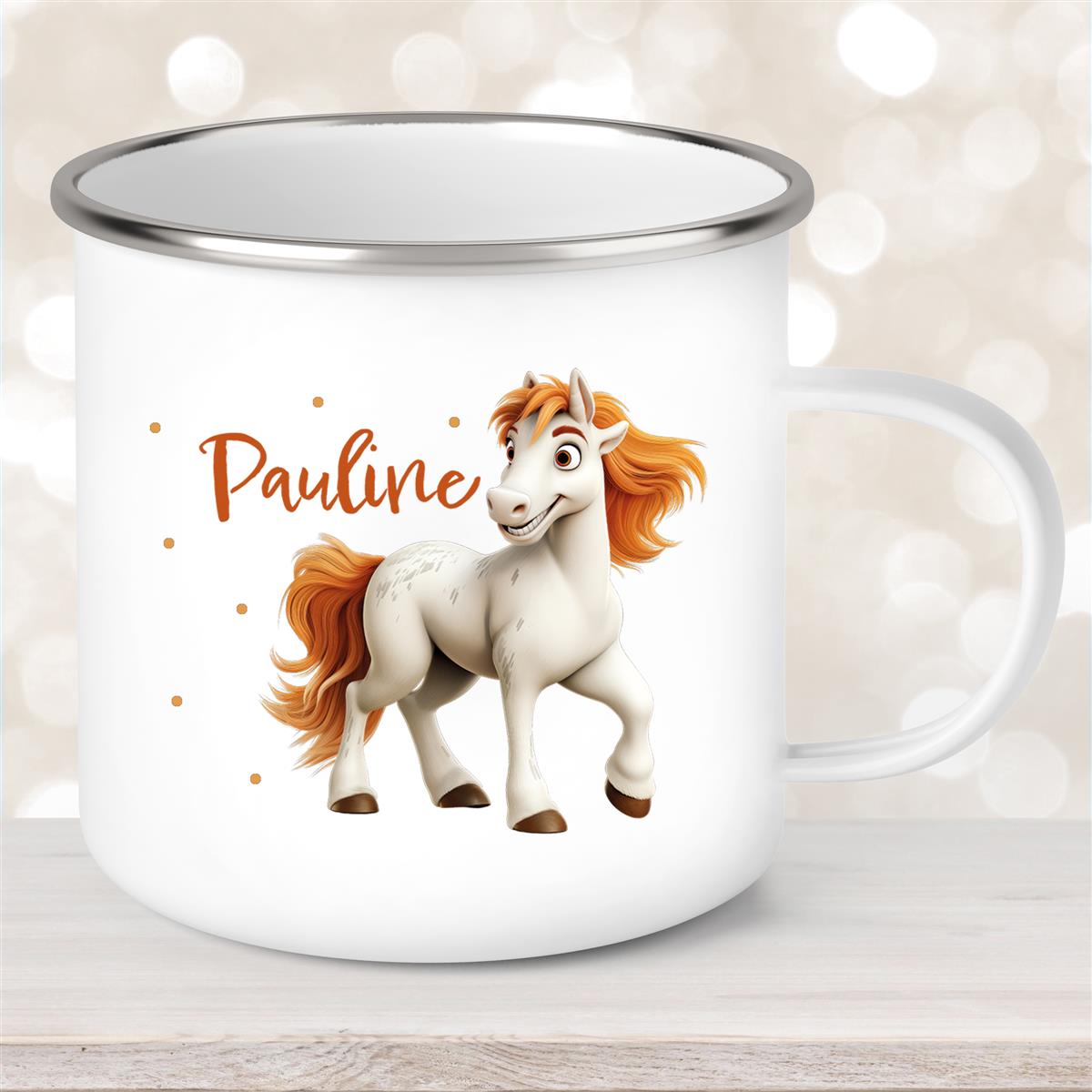 Tasse Pferd #1 Wunschname Emaille Kinderbecher personalisiert