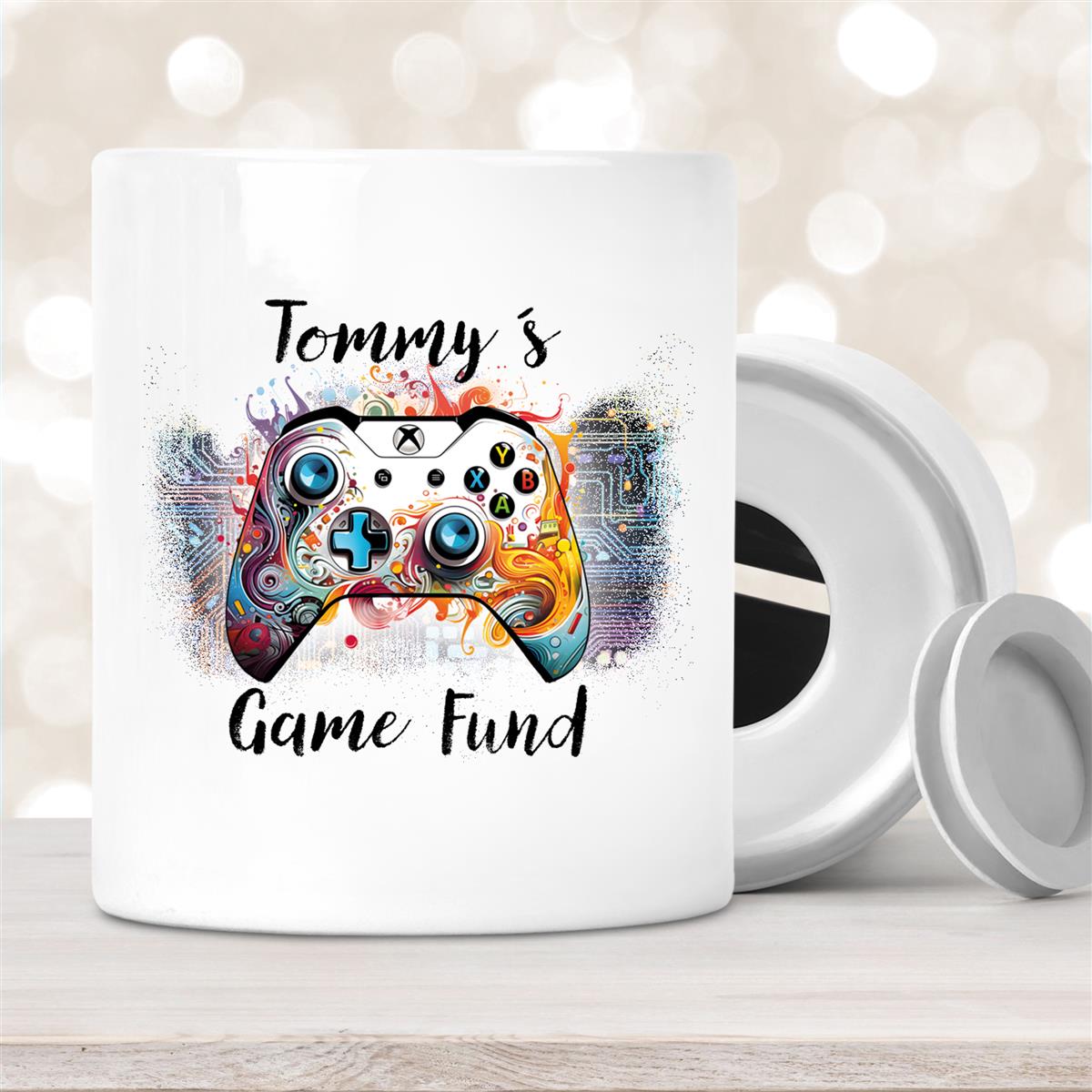 Spardose mit Wunschname Gamer #2, Controller, Gamer Fund, Personalisiert