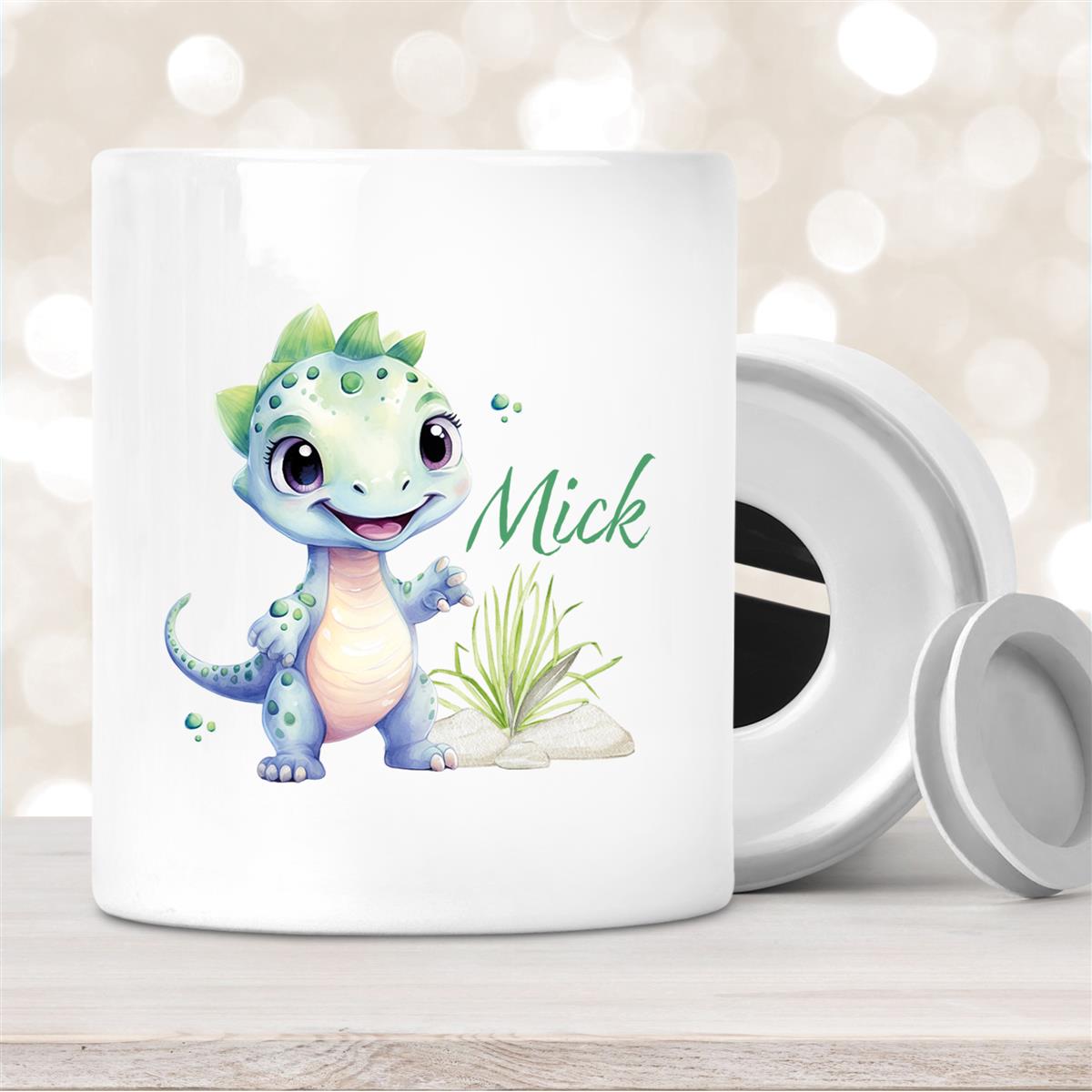 Spardose mit Wunschname Dino #14 personalisiert