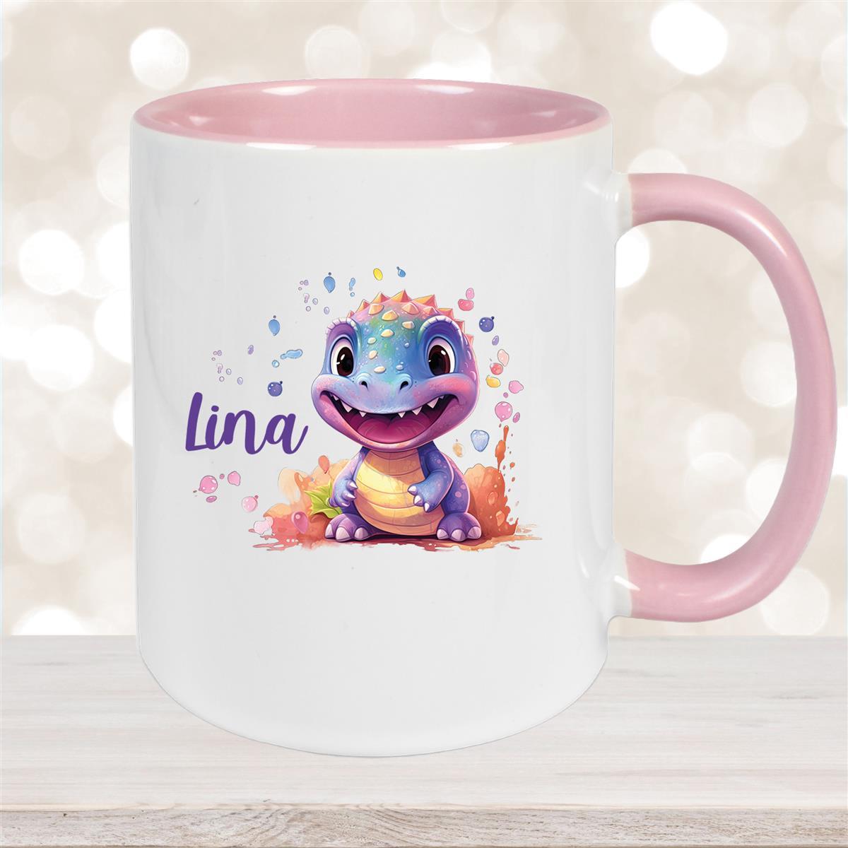 Tasse Dino #9 Wunschname Keramik Kinderbecher Personalisiert versch. Farben