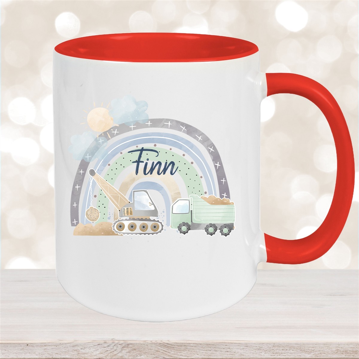 Tasse Wunschname Baustelle Regenbogen #1 Keramik Kinderbecher versch. Farben