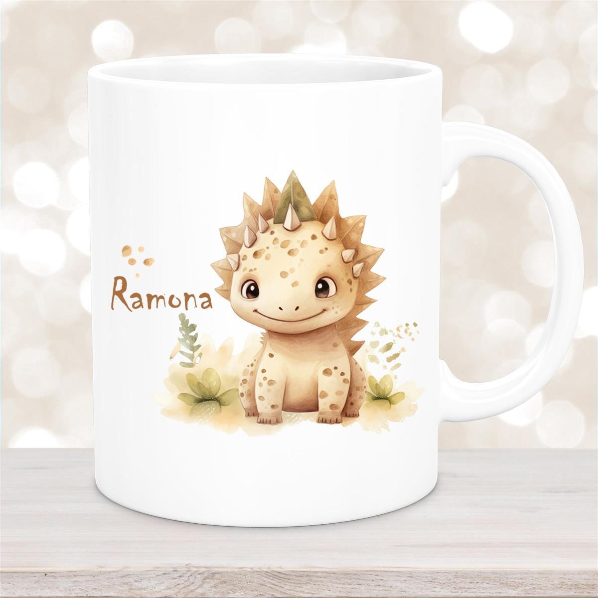 Tasse Wunschname Dino #2 Keramik Kinderbecher Weiß