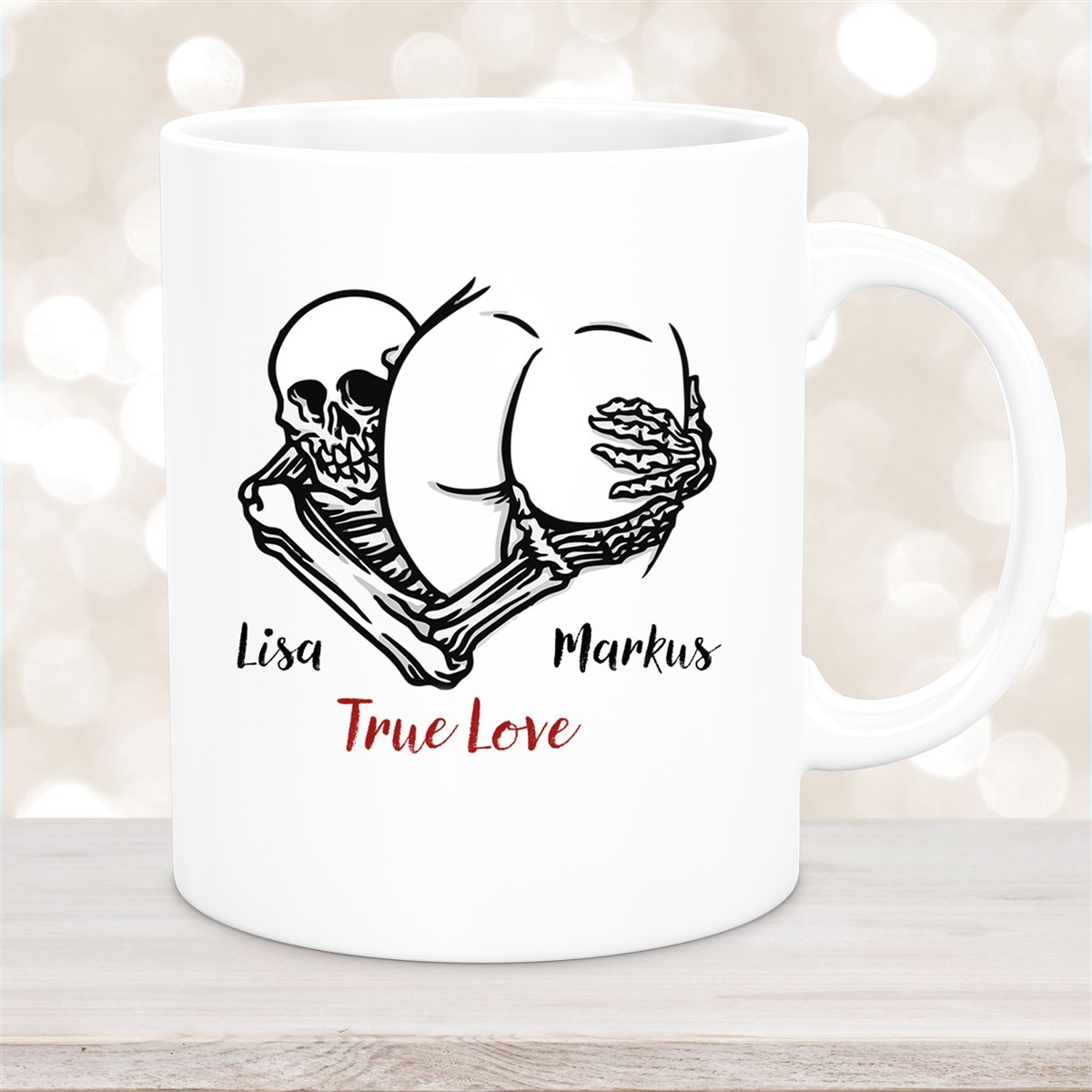 Tasse Totenkopf True Love Valentinstag #7 Wunschnamen Keramik personalisiert versch. Farben