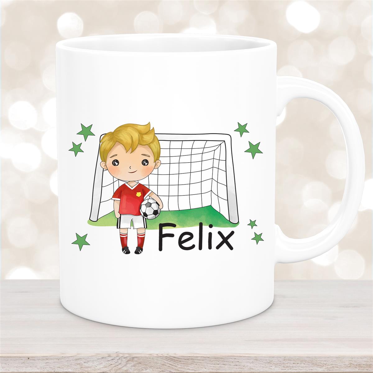 Tasse Fußball #1 Wunschname Keramik Kinderbecher personalisiert Weiß