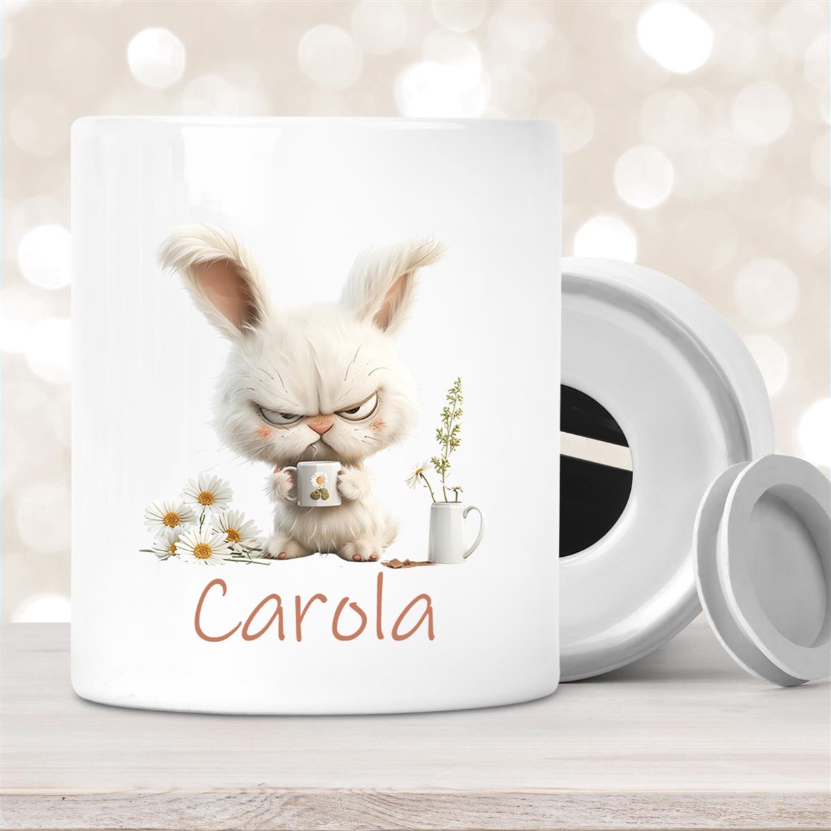 Spardose Ostern Grumpy-Bunny #1 mit Wunschname personalisiert