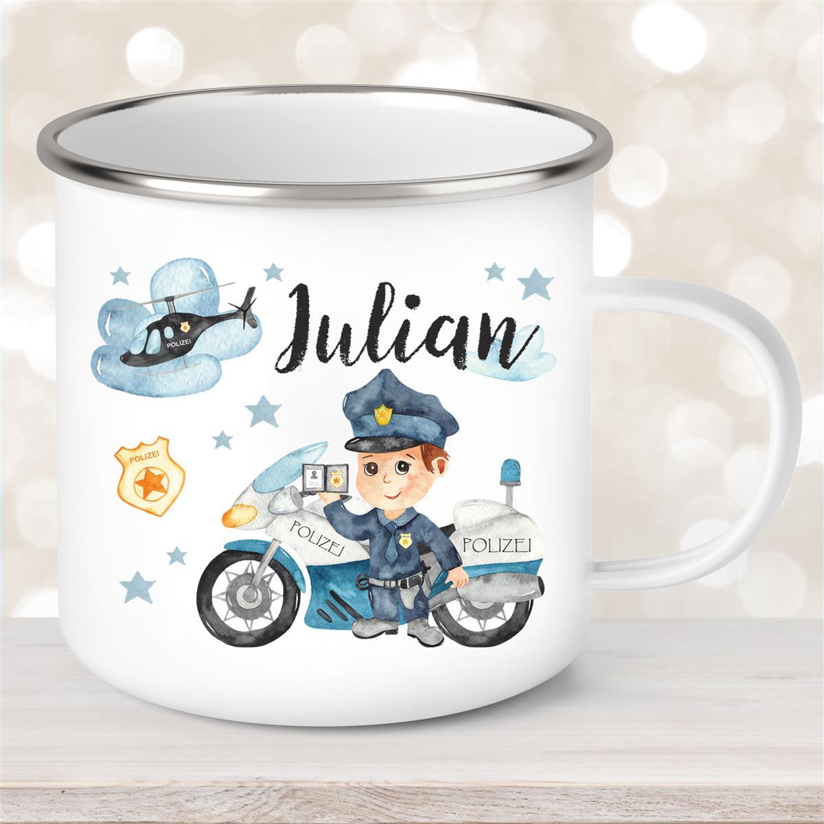 Tasse Polizei #2 Wunschname Emaille Kinderbecher personalisiert