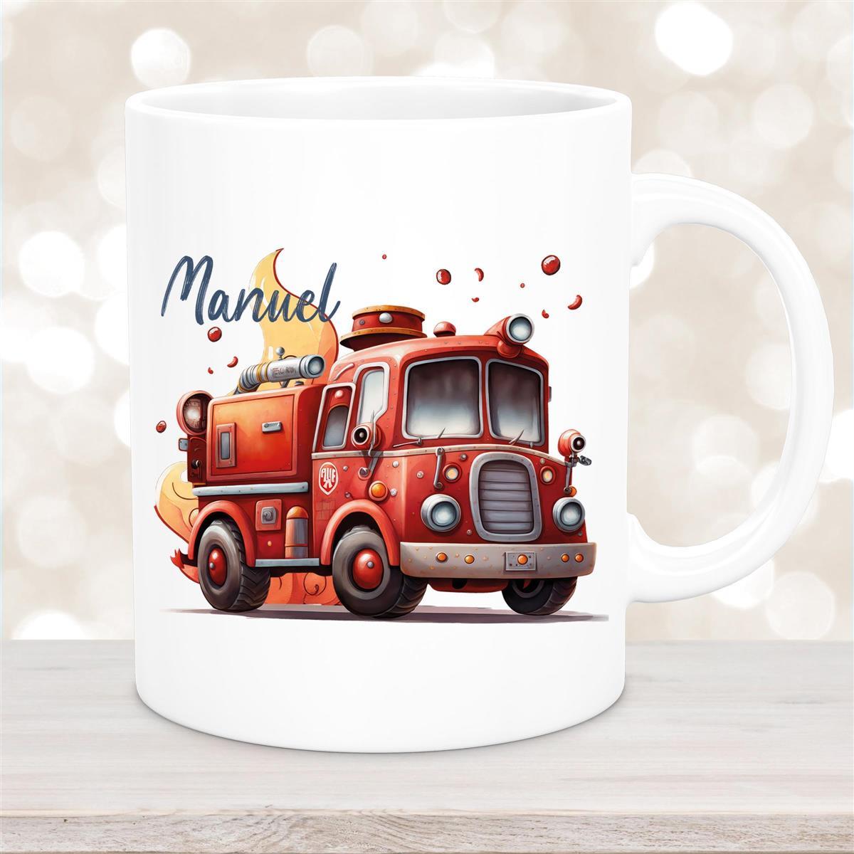 Tasse Wunschname Feuerwehr #1 Keramik Kinderbecher Weiß