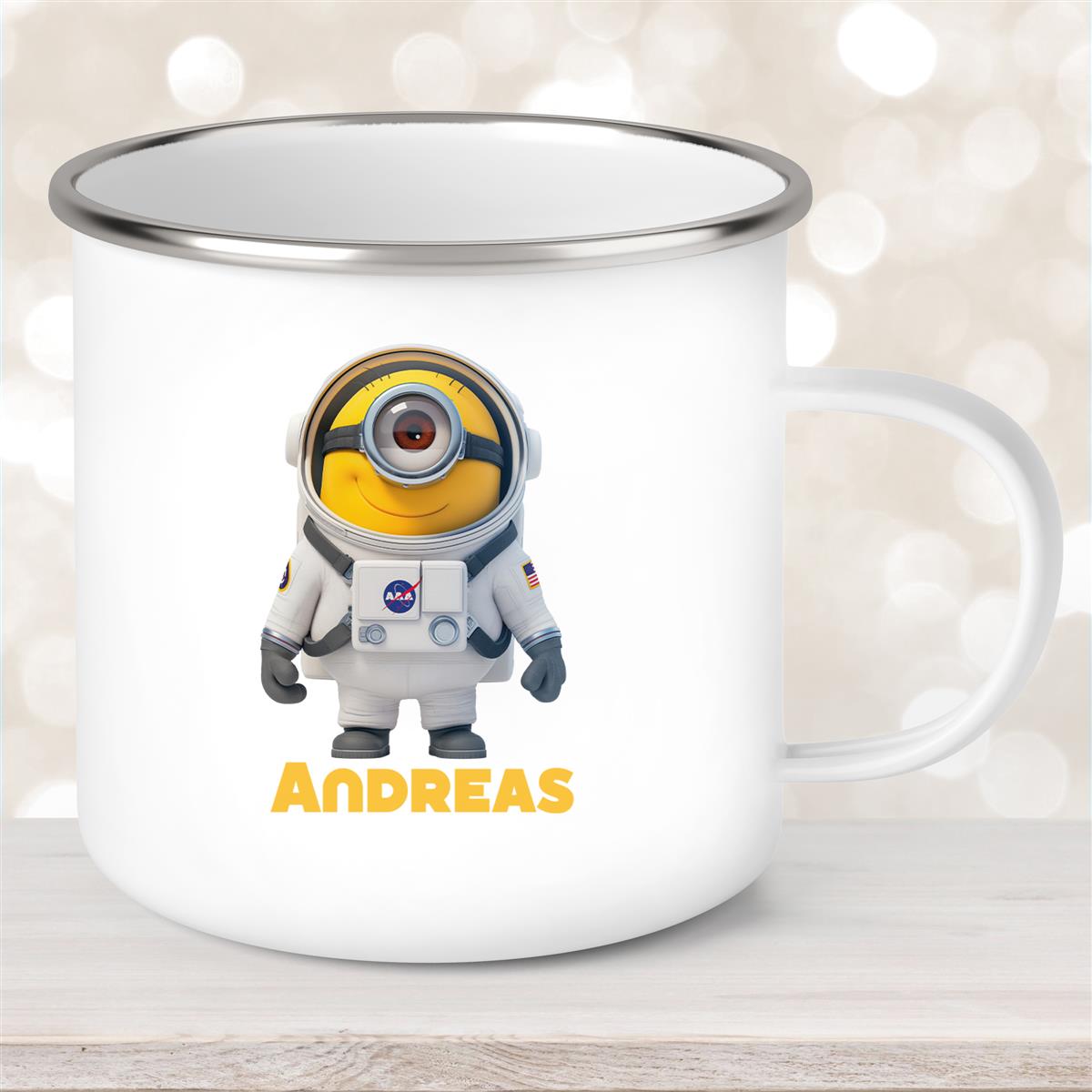 Tasse Minions Kinder Minion #3 Astronaut Wunschname Emaille Kinderbecher personalisiert