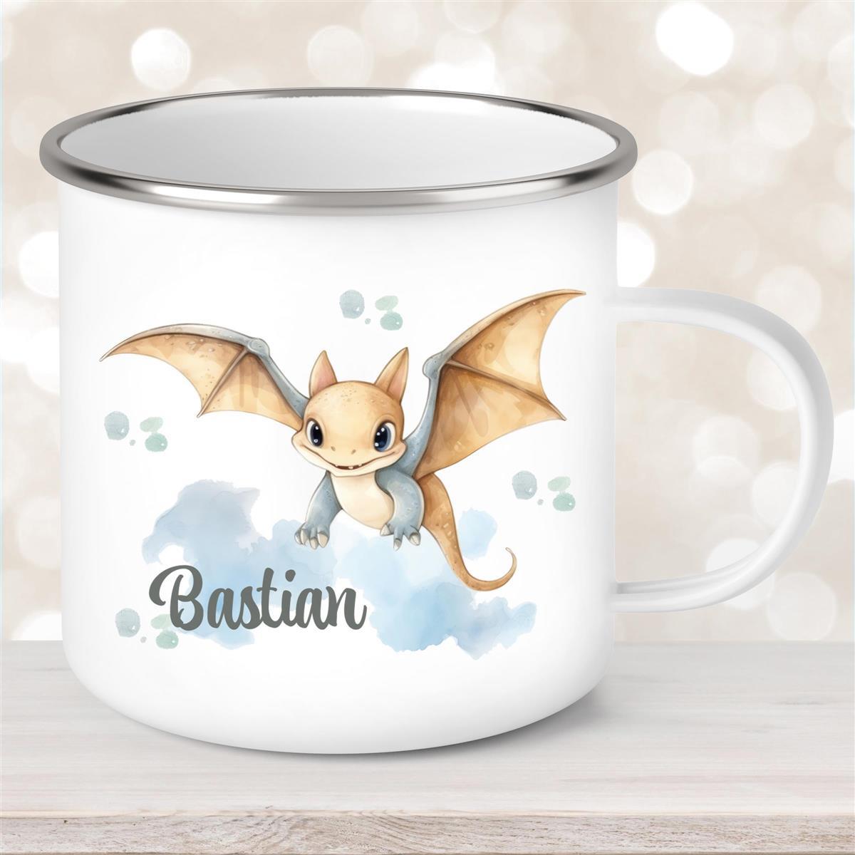 Tasse Wunschname Dino #4 Emaille Kinderbecher