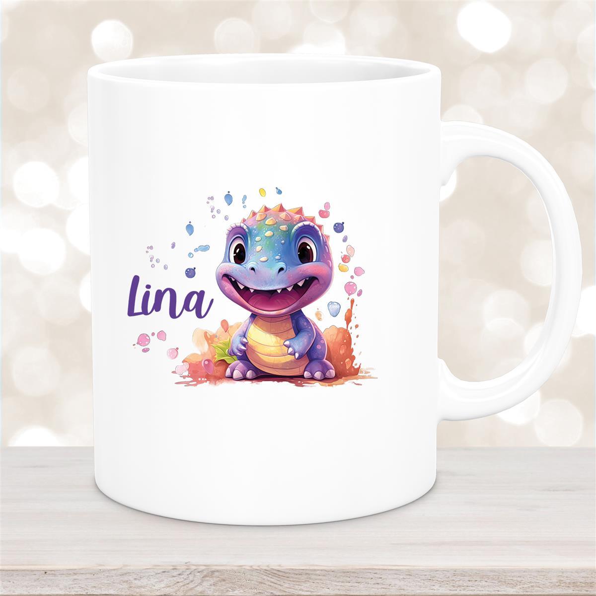 Tasse Dino #9 Wunschname Keramik Kinderbecher Personalisiert versch. Farben