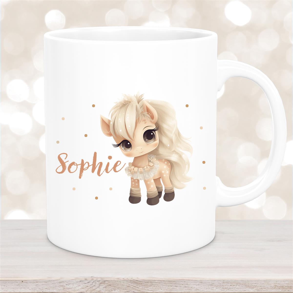 Tasse Pferd #8 Wunschname Keramik Kinderbecher personalisiert Weiß