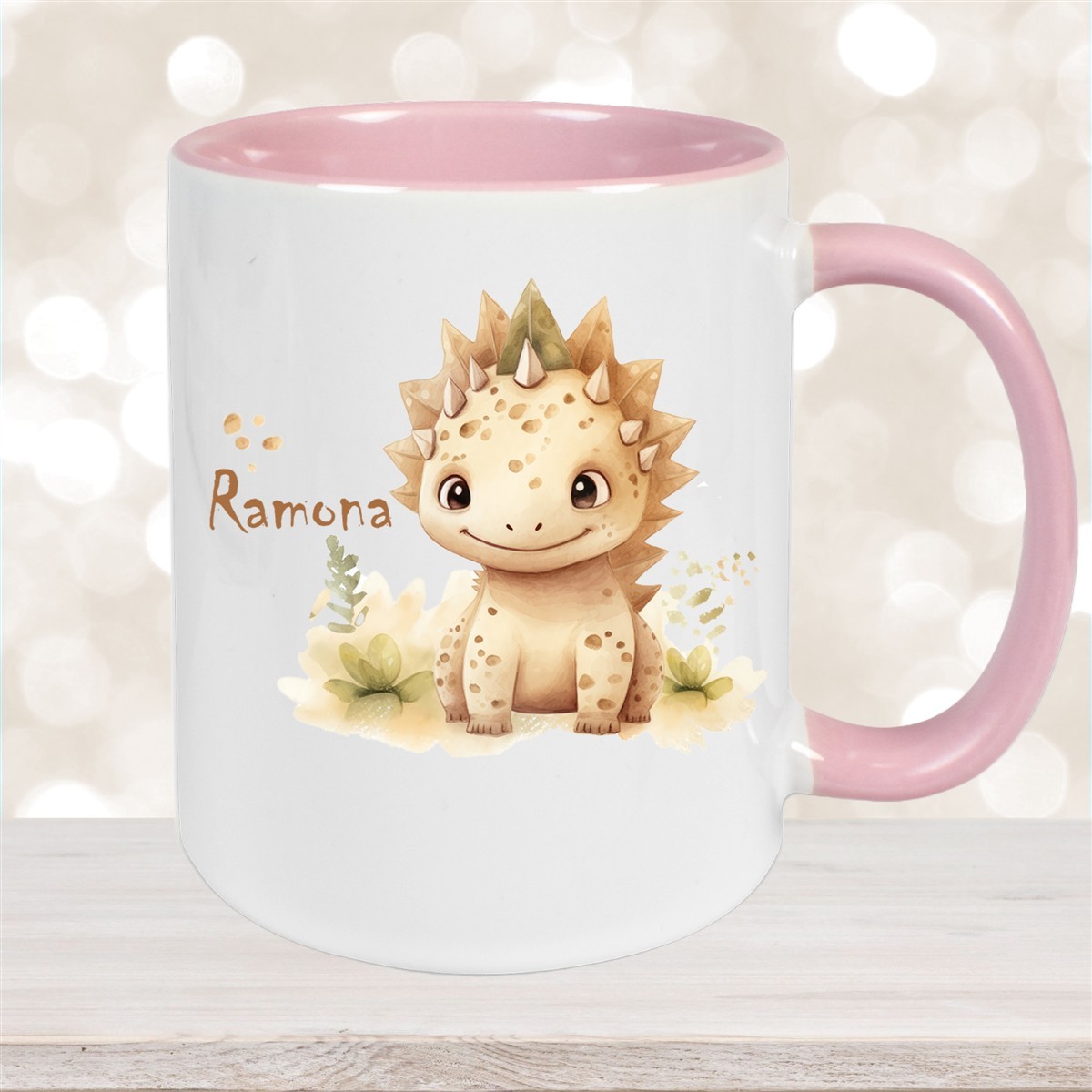Tasse Wunschname Dino #2 Keramik Kinderbecher versch. Farben
