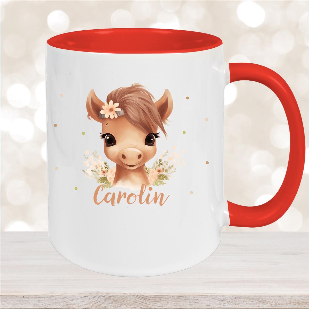 Tasse Pferd #6 Wunschna Keramik Kinderbecher personalisiert versch. Farben