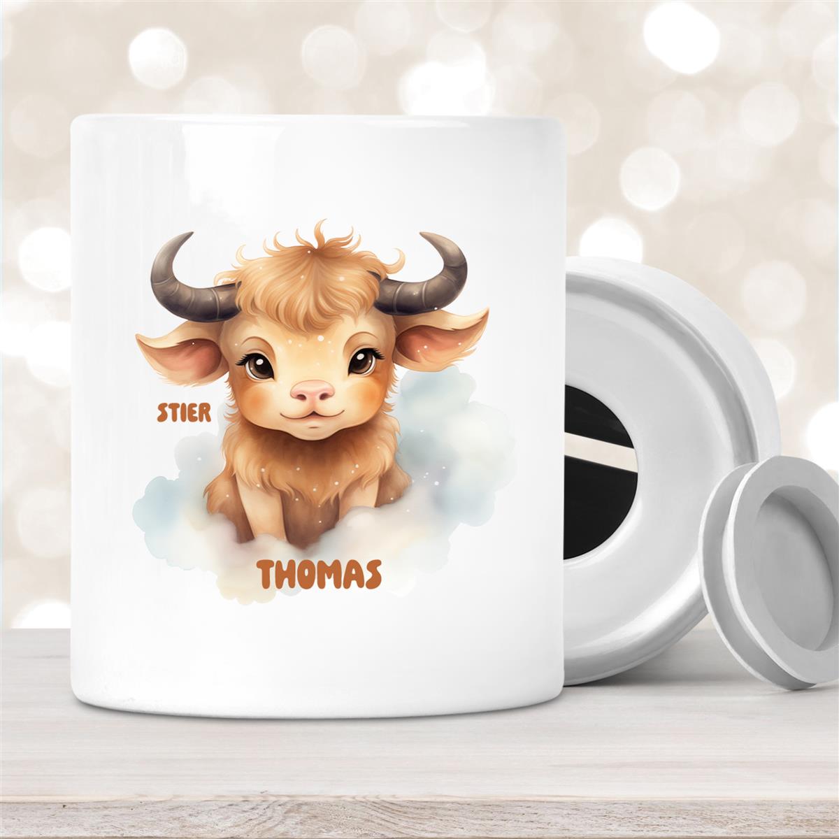 Spardose mit Wunschname Sternzeichen Stier #1 personalisiert