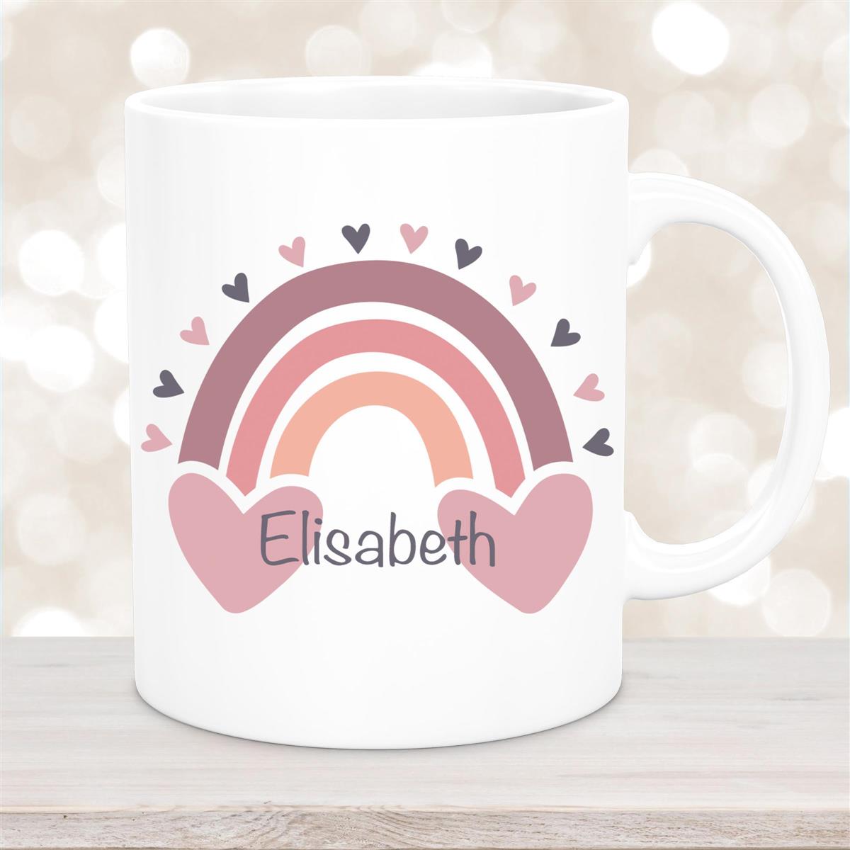 Tasse Wunschname Regenbogen #2 Keramik Kinderbecher Weiß