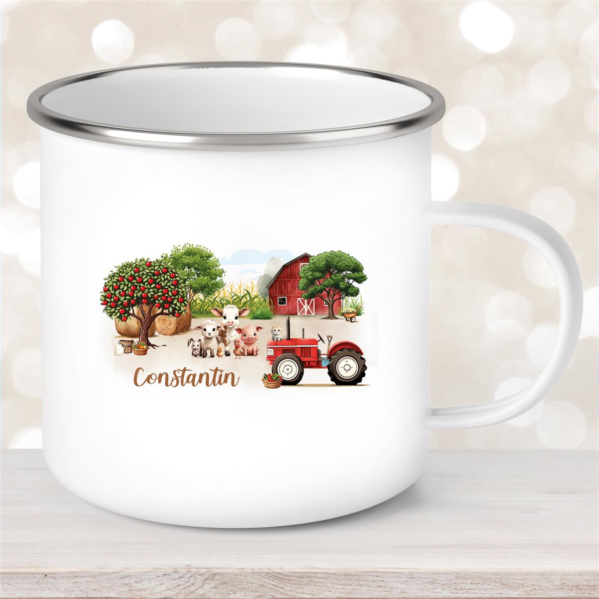 Tasse Wunschname Bauernhof #1 Emaille Kinderbecher personalisiert
