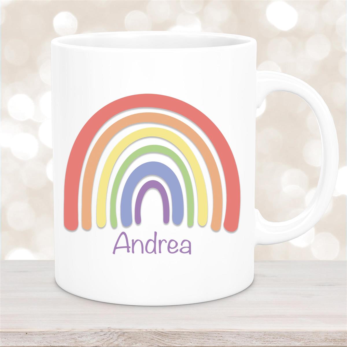 Tasse Wunschname Regenbogen #1 Keramik Kinderbecher Weiß