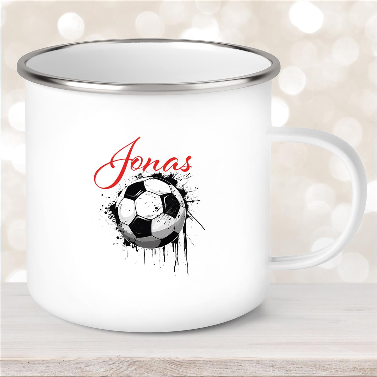 Tasse Fußball #19 Wunschname Emaille Kinderbecher personalisiert