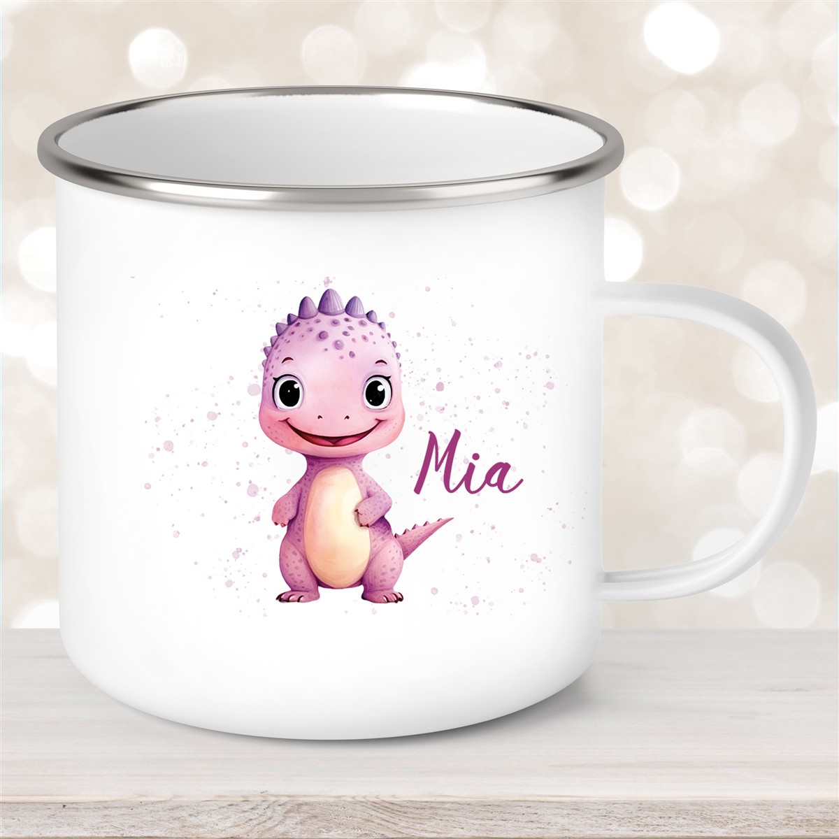 Tasse Wunschname Dino #20 Emaille Kinderbecher 