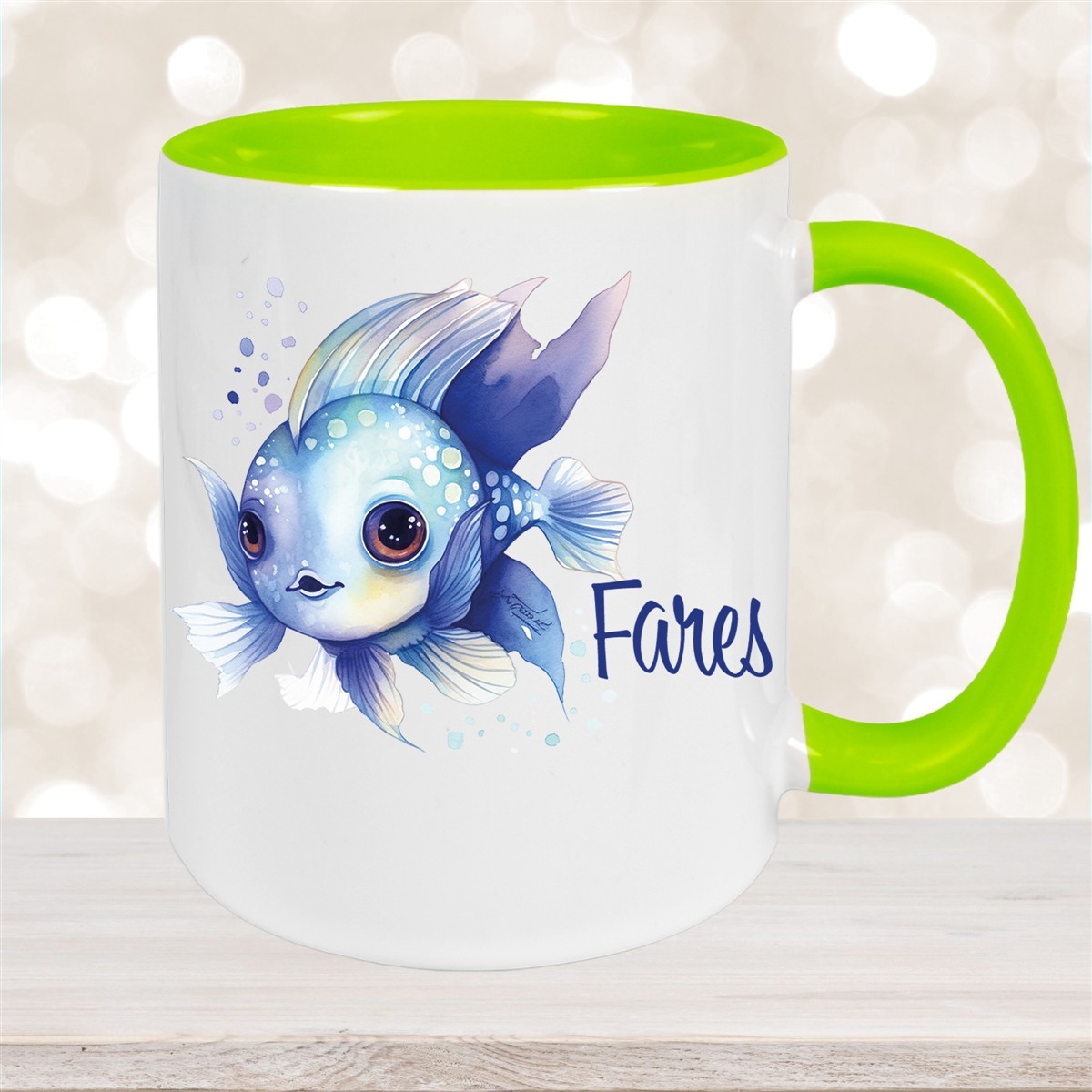 Tasse Wunschname Meerestiere-Fisch #2 Keramik Kinderbecher versch. Farben