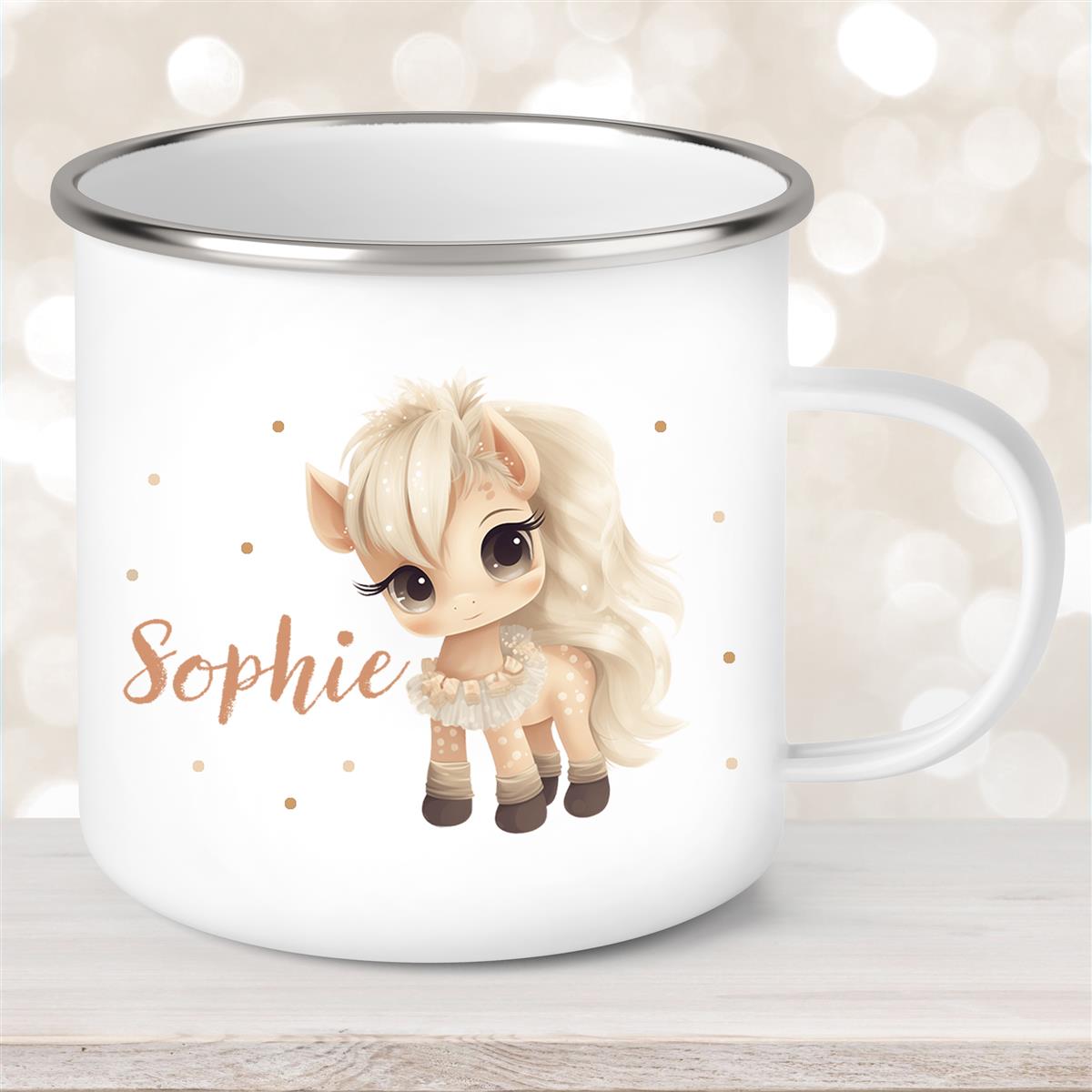 Tasse Pferd #8 Wunschname Emaille Kinderbecher personalisiert
