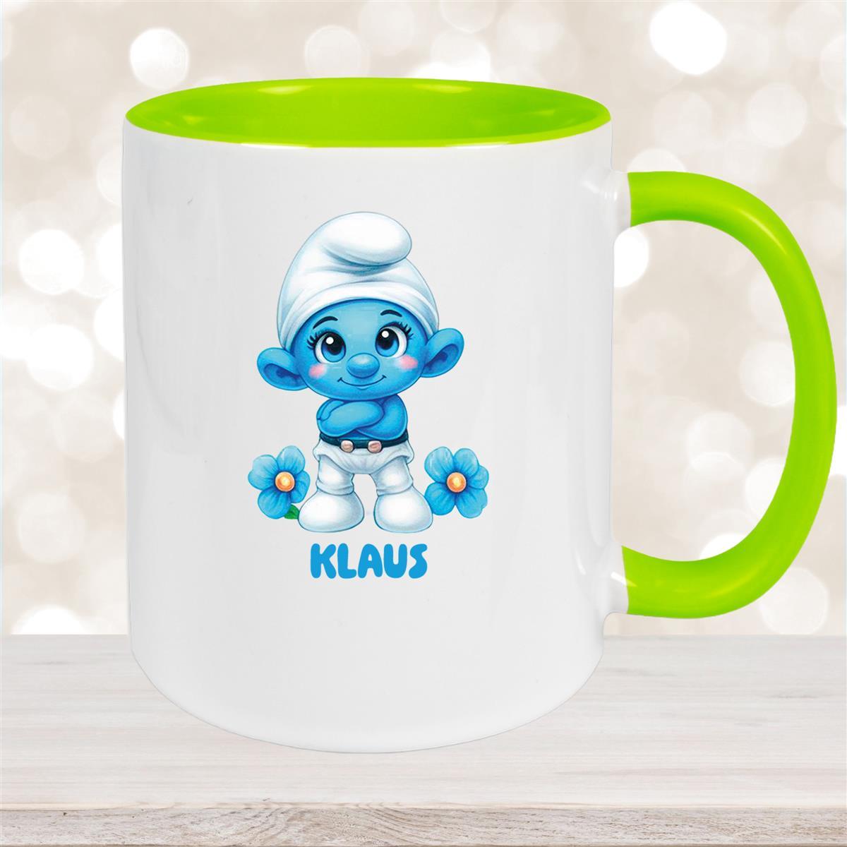 Tasse Kinder Schlumpf #3 Wunschname Keramik Kinderbecher personalisiert versch. Farben