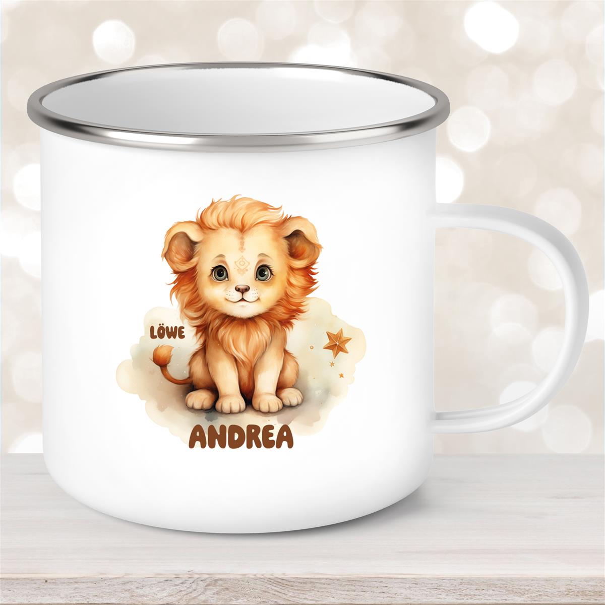 Tasse Sternzeichen Kinder Löwe #1 Wunschname Emaille Kinderbecher personalisiert