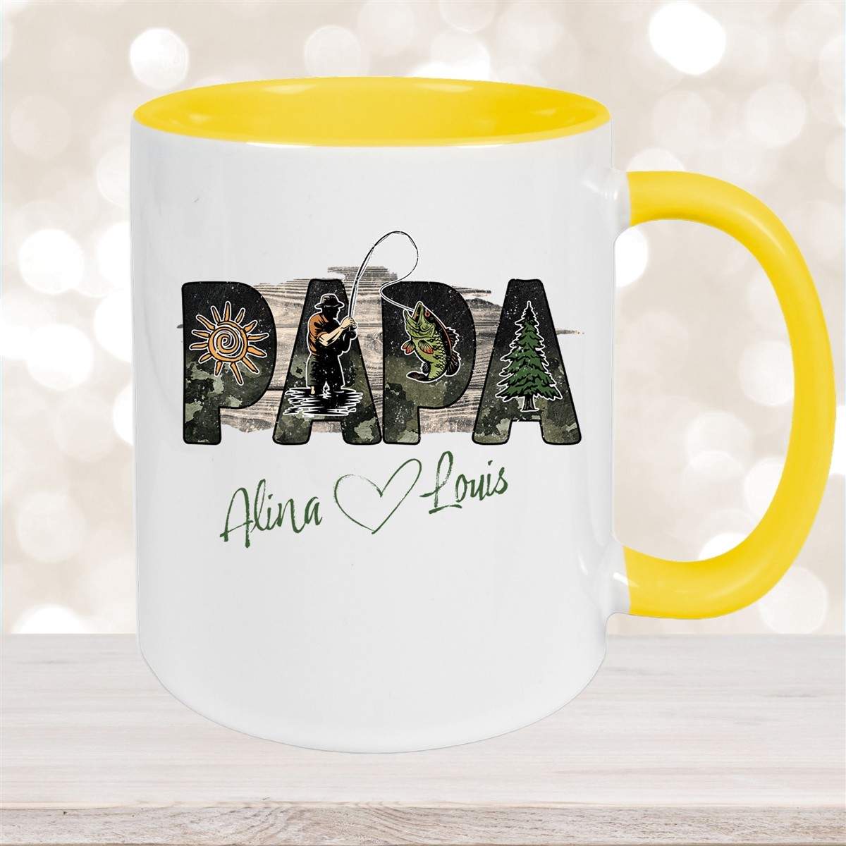 Tasse Vatertag #6 "Angler" Wunschnamen Keramik Personalisiert versch. Farben