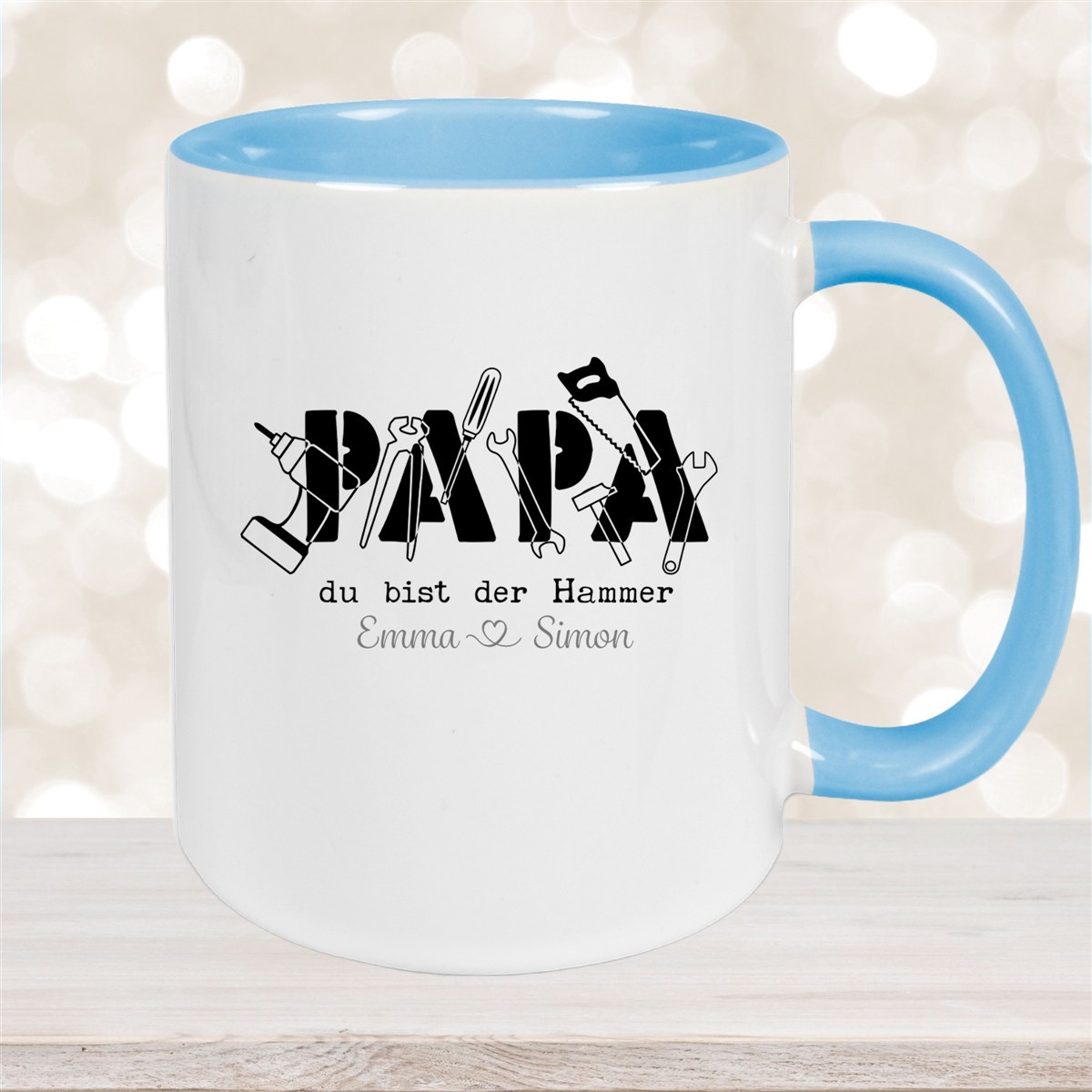 Tasse Vatertag #9 Papa, "Du bist der Hammer" Wunschnamen Keramik Personalisiert versch. Farben