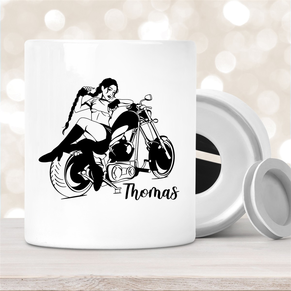 Spardose Biker Girl Wunschname personalisiert