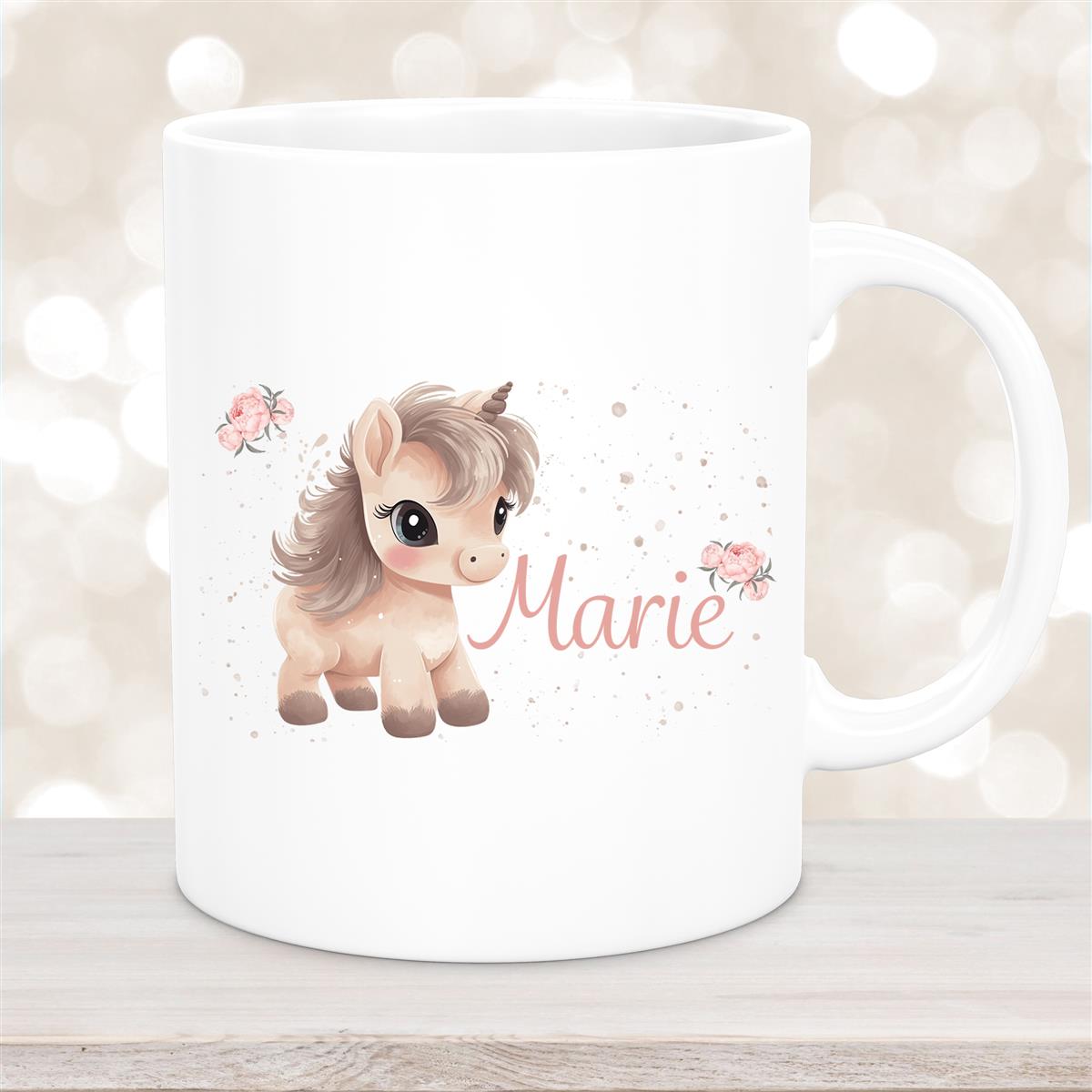 Tasse Einhorn #8 Wunschname Keramik Kinderbecher personalisiert Weiß