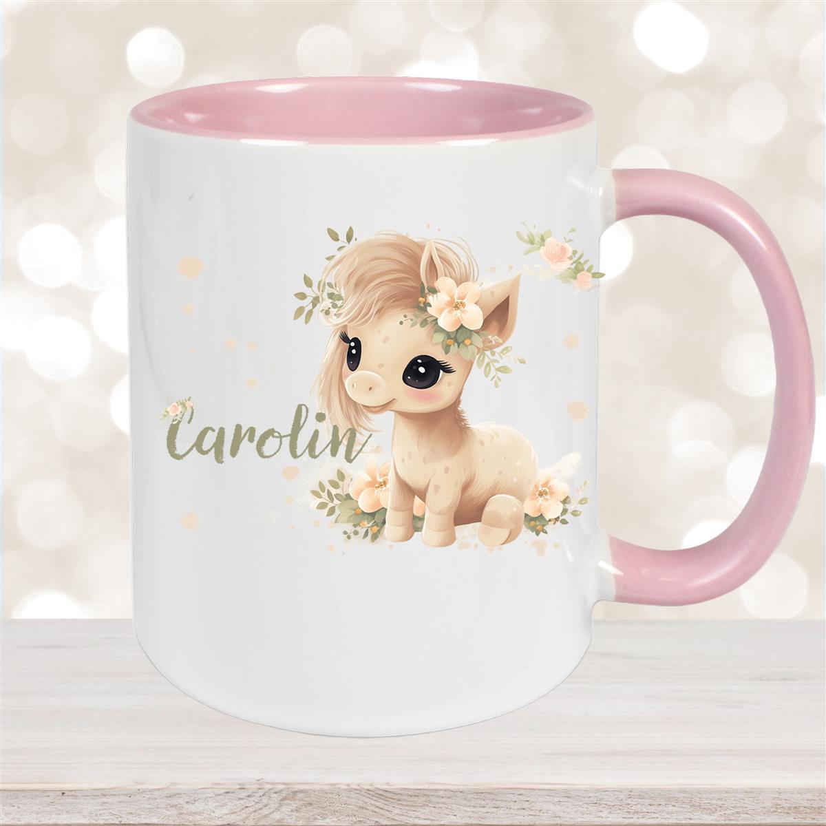 Tasse Pferd #5 Wunschname Keramik Kinderbecher personalisiert versch. Farben